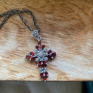 Rare Sterling Silver Garnet Gothic Cross Necklace